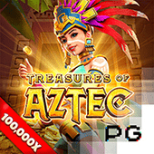Treasures of Aztec slot game interface with Aztec temple background
